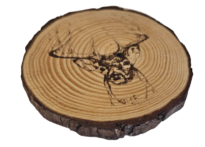 Live edge deer engraved coaster