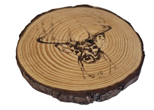 Live edge deer engraved coaster